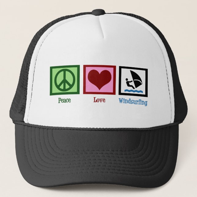 Peace Love Windsurfing Trucker Hat (Front)