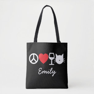 Peace, Love, Wine and Cats (dark) Tote Bag