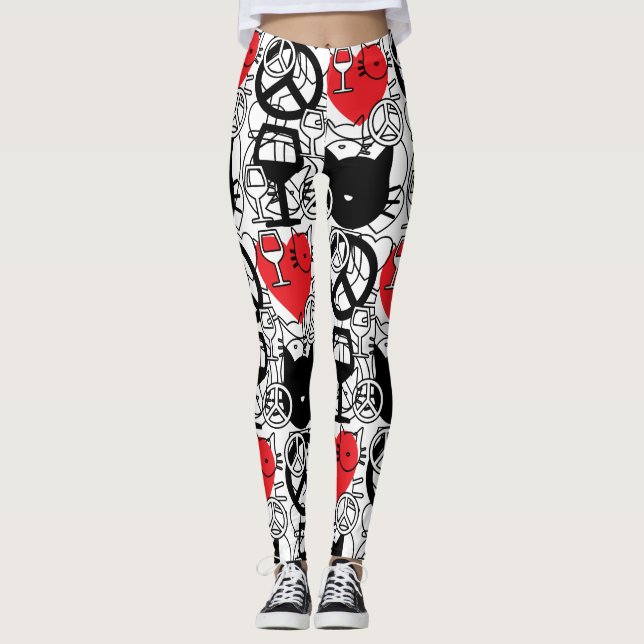 Peace, Love, Wine and Cats Leggings (Front)