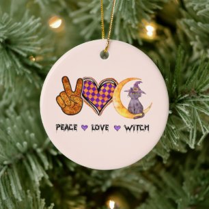 Peace Love Witch – Halloween Design Ceramic Tree Decoration