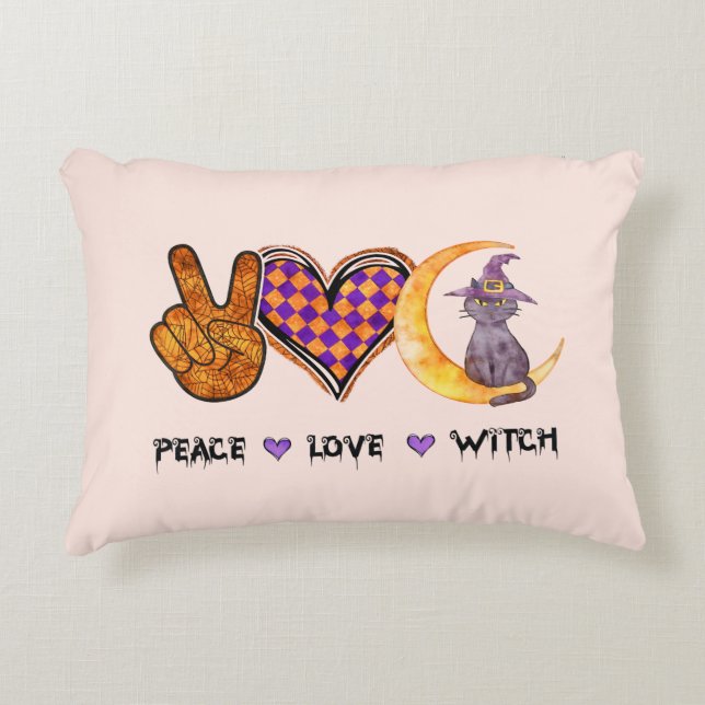 Peace Love Witch – Halloween Design Decorative Cushion (Front)