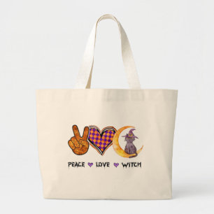 Peace Love Witch – Halloween Design Large Tote Bag
