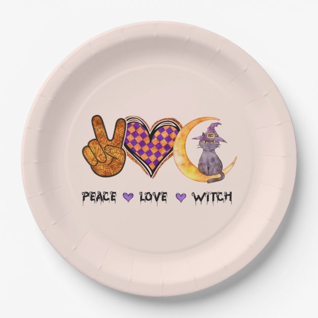 Peace Love Witch – Halloween Design Paper Plate (Front)