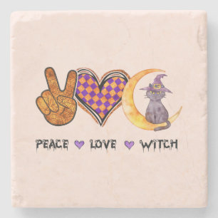 Peace Love Witch – Halloween Design Stone Coaster