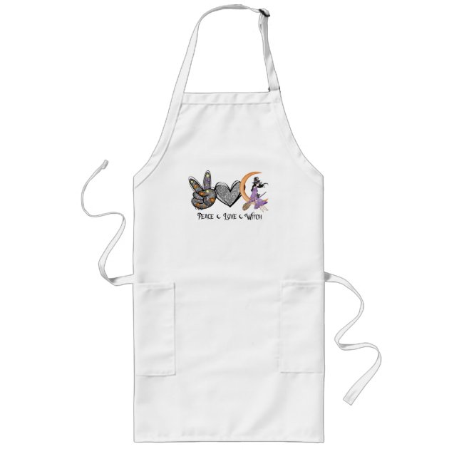 Peace, Love, Witch – Peace Sign, Heart & Witch Long Apron (Front)