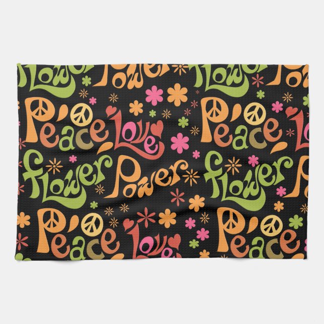 Peace Love Word Art Groovy Vibes Slogan  Tea Towel (Horizontal)