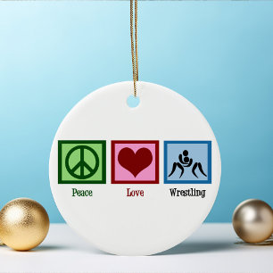 Peace Love Wrestling Team Christmas Ceramic Tree Decoration