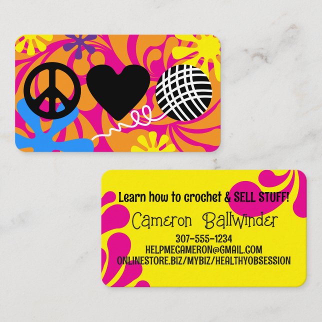 Peace love yarn knitter knitting crochet business card (Front/Back)