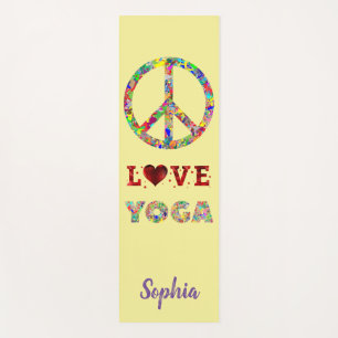 Peace Love Yoga Add Name Colourful Yoga Mat