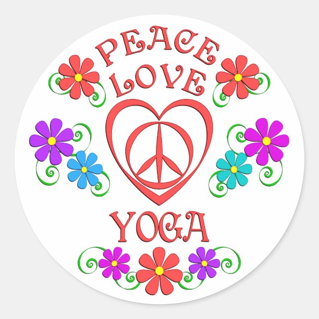 Peace Love Yoga Classic Round Sticker (Front)