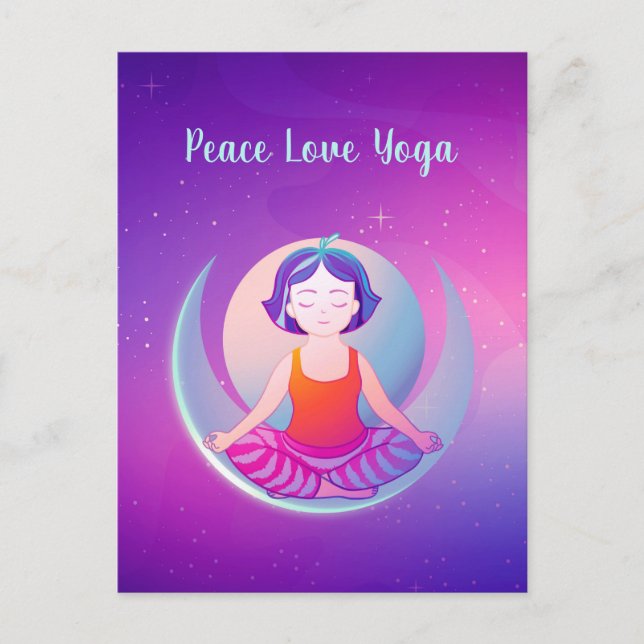 Peace Love Yoga girl meditation in space Holiday Postcard (Front)
