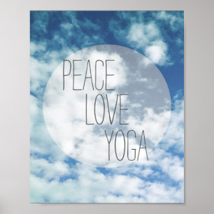 peace love yoga poster text on blue sky