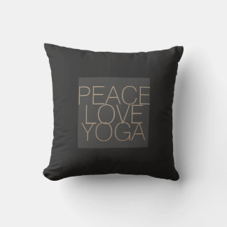 peace love yoga quote pillow on grey