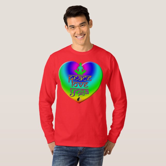 Peace Love Yoga Rainbow Intentions Heart T-Shirt (Front Full)