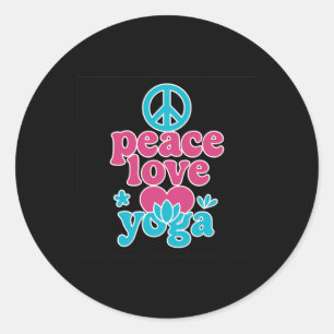 Peace Love Yoga Retro Lotus Heart Graphic Art Classic Round Sticker