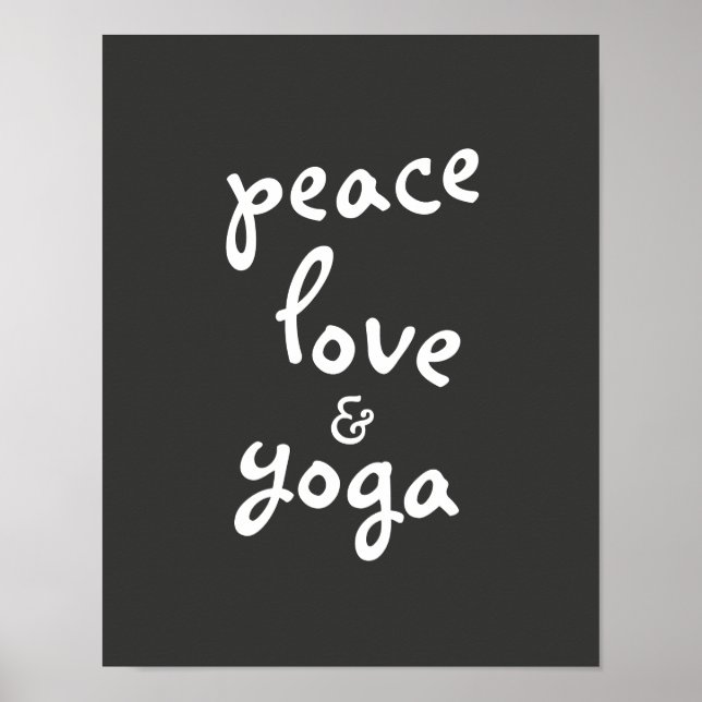 peace love yoga typography poster grey and white (Front)