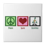 Peace Love Zombies Tile<br><div class="desc">A peace sign, heart, and a zombie.</div>