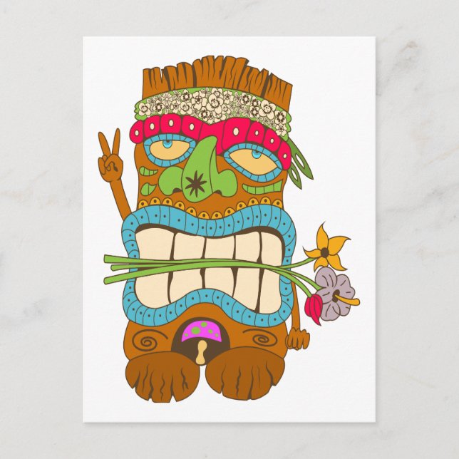 Peace Lover, Floral Crazy Tiki Hippie Postcard (Front)