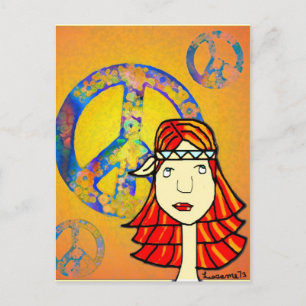 peace loving hippie chick post card