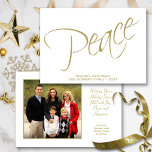 Peace. Minimalist Gold Script Typography Photo Holiday Card<br><div class="desc">This Christmas Card is simple, elegant, and stylish. It features a minimal design with the word "Peace" written in a modern script font with a fold faux glitter finish. The caption reads: Season's Greetings. The back has space to upload a photo and write a personal message. Beautiful way to wish...</div>