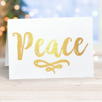Peace Modern Brushed Script Photo Holiday Gold