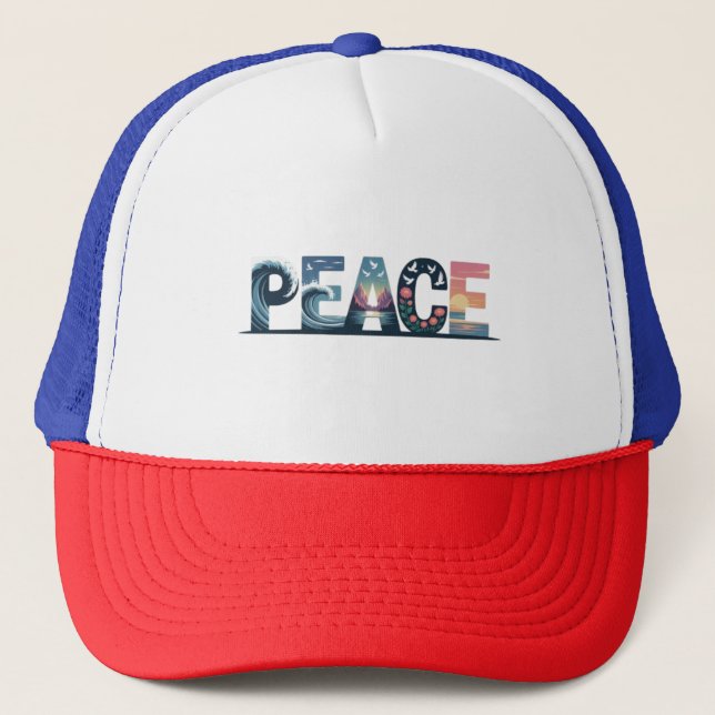 PEACE – Nature-Inspired Artistic Typography Design Trucker Hat (Front)