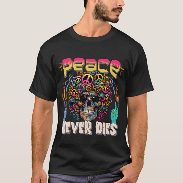 Peace Never Dies Psychedelic Skeleton T-Shirt (Front)