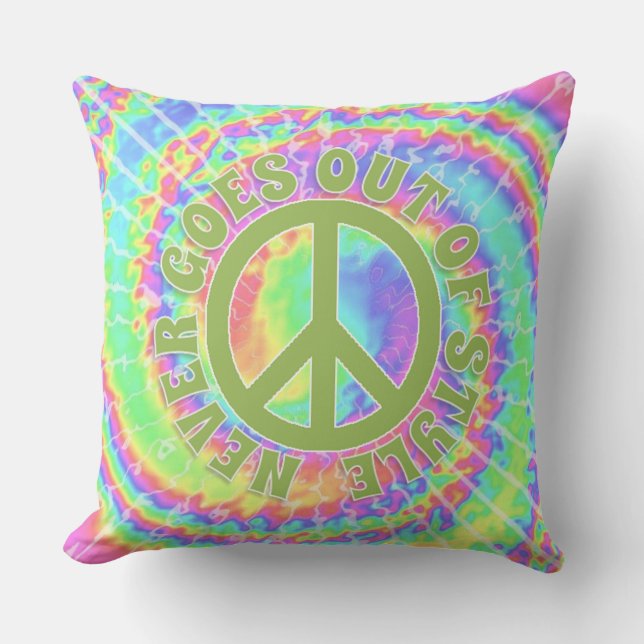 Peace never goes out of style on tie dye cushion (Front)