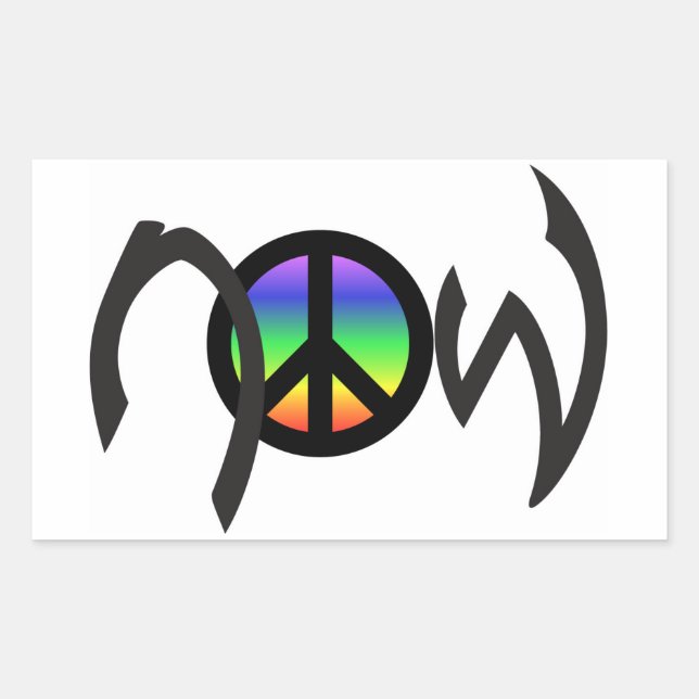 Peace Now with Rainbow Rectangular Sticker (Front)