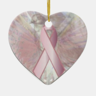 Peace On Angelic Wings Pink RibbonOrnament-Cust. Ceramic Tree Decoration