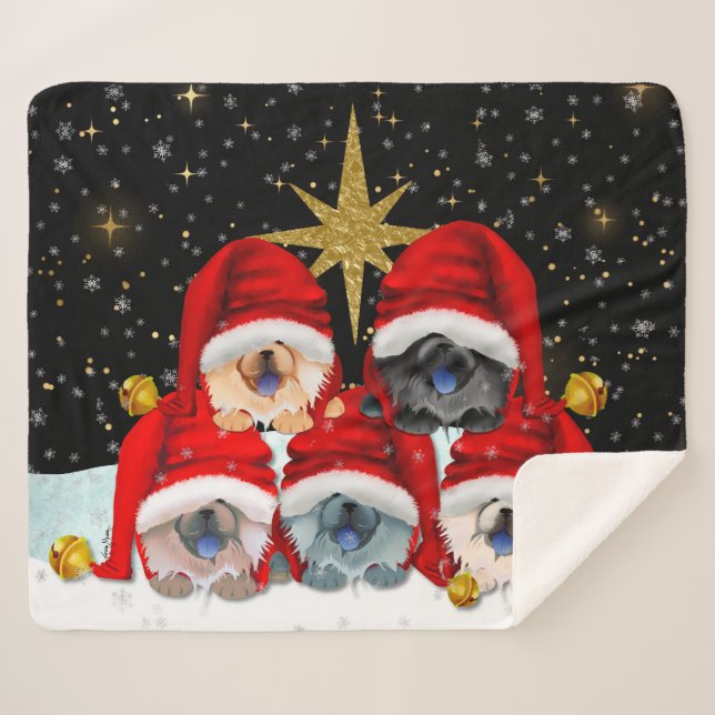 PEACE ON EARTH  5 chows SHERPA Blanket (Front (Horizontal))