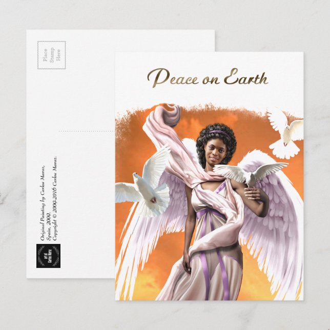 Peace on Earth. African American Angel Christmas  Holiday Postcard (Front/Back)
