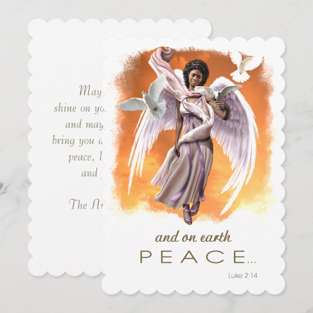 Peace on Earth. African American Angel Holiday Card (Front/Back)