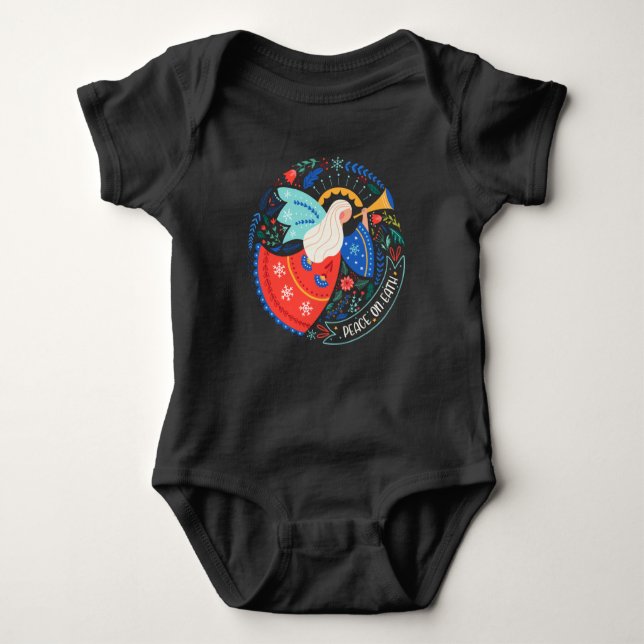 Peace on Earth Angel Design Baby Bodysuit (Front)