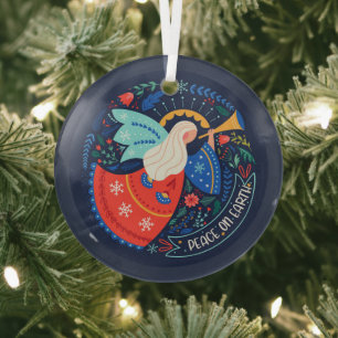 Peace on Earth Angel Design Glass Tree Decoration