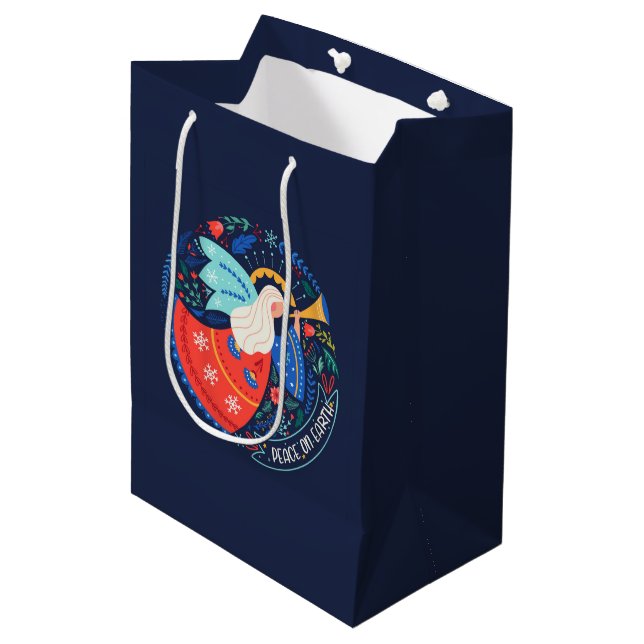 Peace on Earth Angel Design Medium Gift Bag (Front Angled)