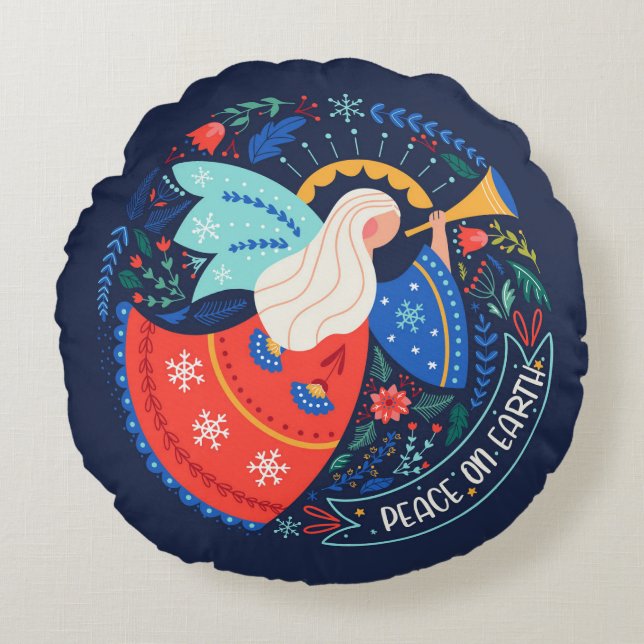 Peace on Earth Angel Design Round Cushion (Front)