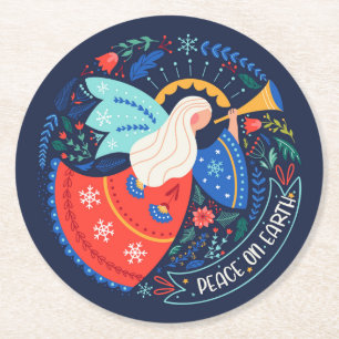 Peace on Earth Angel Design Round Paper Coaster