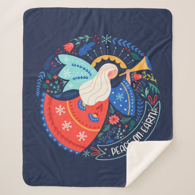 Peace on Earth Angel Design Sherpa Blanket (Front)
