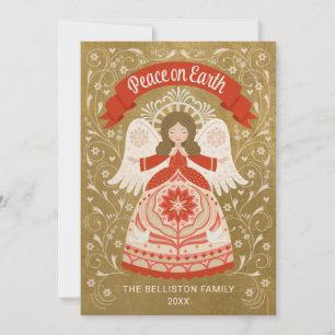 Peace on Earth Angel Folk Art Photo Christmas Card