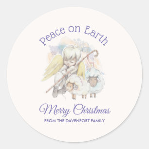 Peace on Earth Angel Shepherd with Lambs Christmas Classic Round Sticker