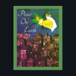 Peace on Earth Angel with Dove Flat Card<br><div class="desc">Folk Art Angel and white doves flies over a nighttime city in search of a peaceful holiday season. Peace on Earth is a wonderful message for Christmas,  Hanukkah,  or other holidays you wish to celebrate. Add your own personal message on the back.</div>