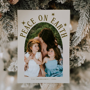 Peace On Earth Arch Photo Cream Christmas Holiday Card