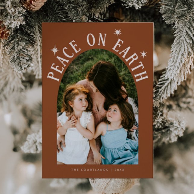 Peace On Earth Arch Photo Terracotta Christmas Holiday Card (Creator Uploaded)