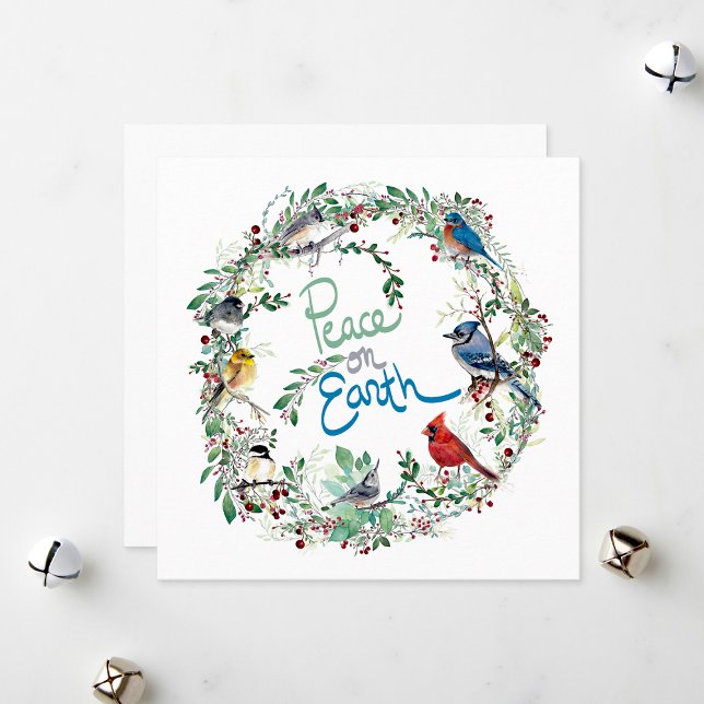 Peace On Earth Bird And Wreath Holiday Card (Peace On Earth Bird And Wreath Holiday Card by Jenn Steffen Art)