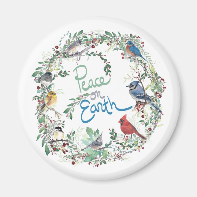 Peace On Earth Bird And Wreath Holiday Magnet (Front)