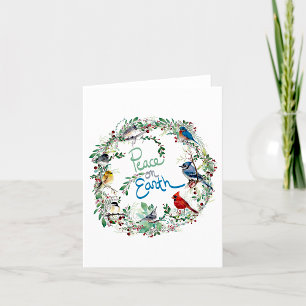 Peace On Earth Bird Wreath Holiday Or Thank You Card