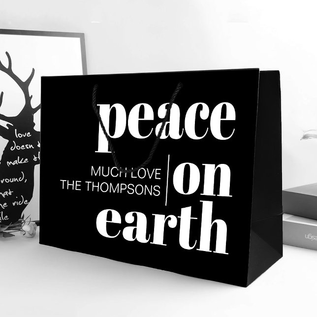 Peace On Earth Black Modern Christmas Large Gift Bag (Creator Uploaded)