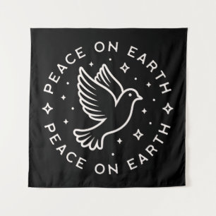 Peace on earth black tapestry