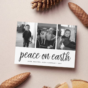 Peace on Earth   Black & White Holiday 3 Photo Card